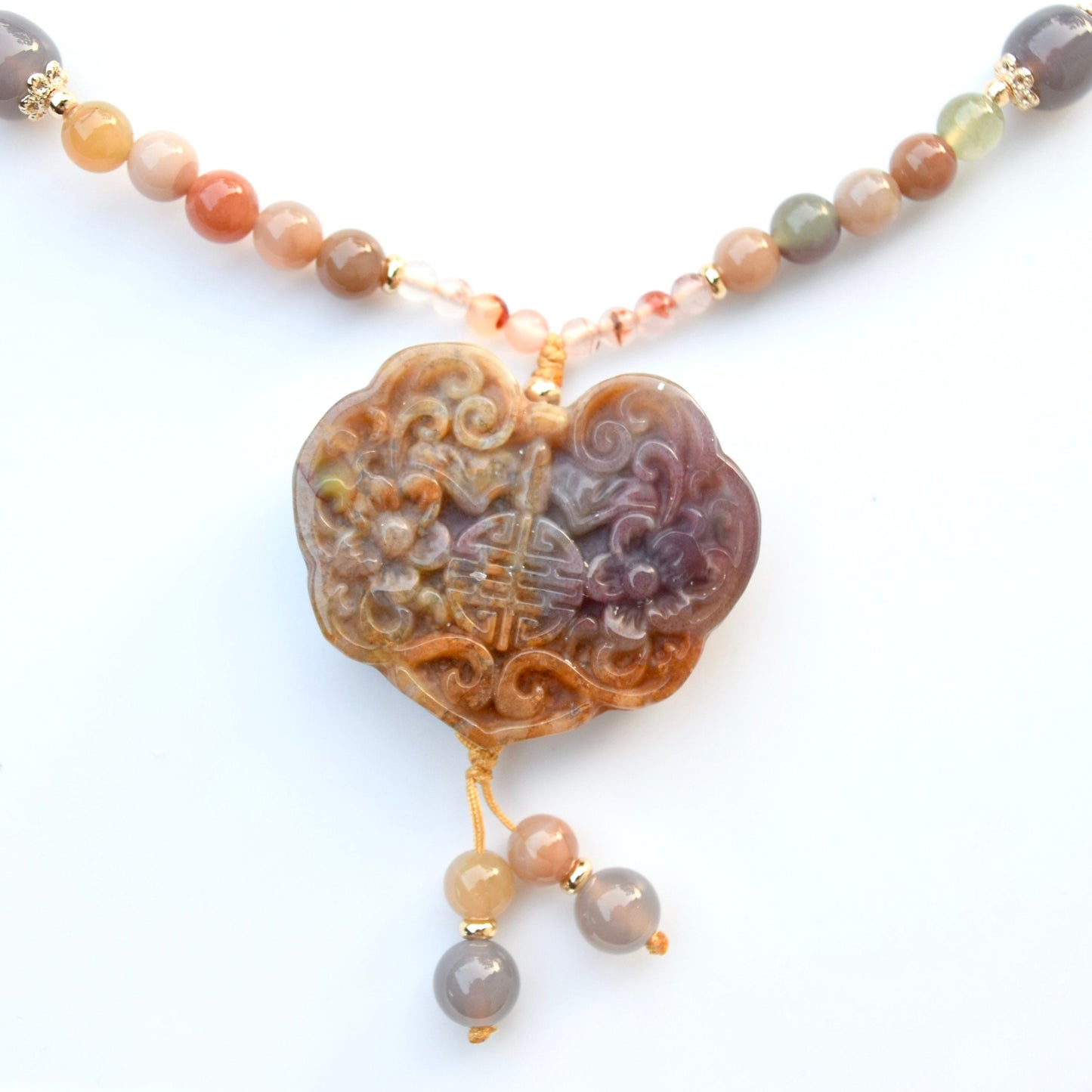 Ocean Agate Lock Pendant Necklace: Beaded Agate Chain