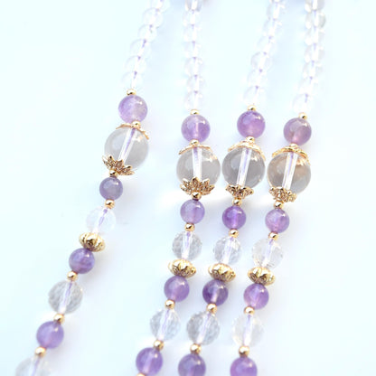 Amethyst Butterfly Pendant Necklace - Clear Quartz Long Necklace