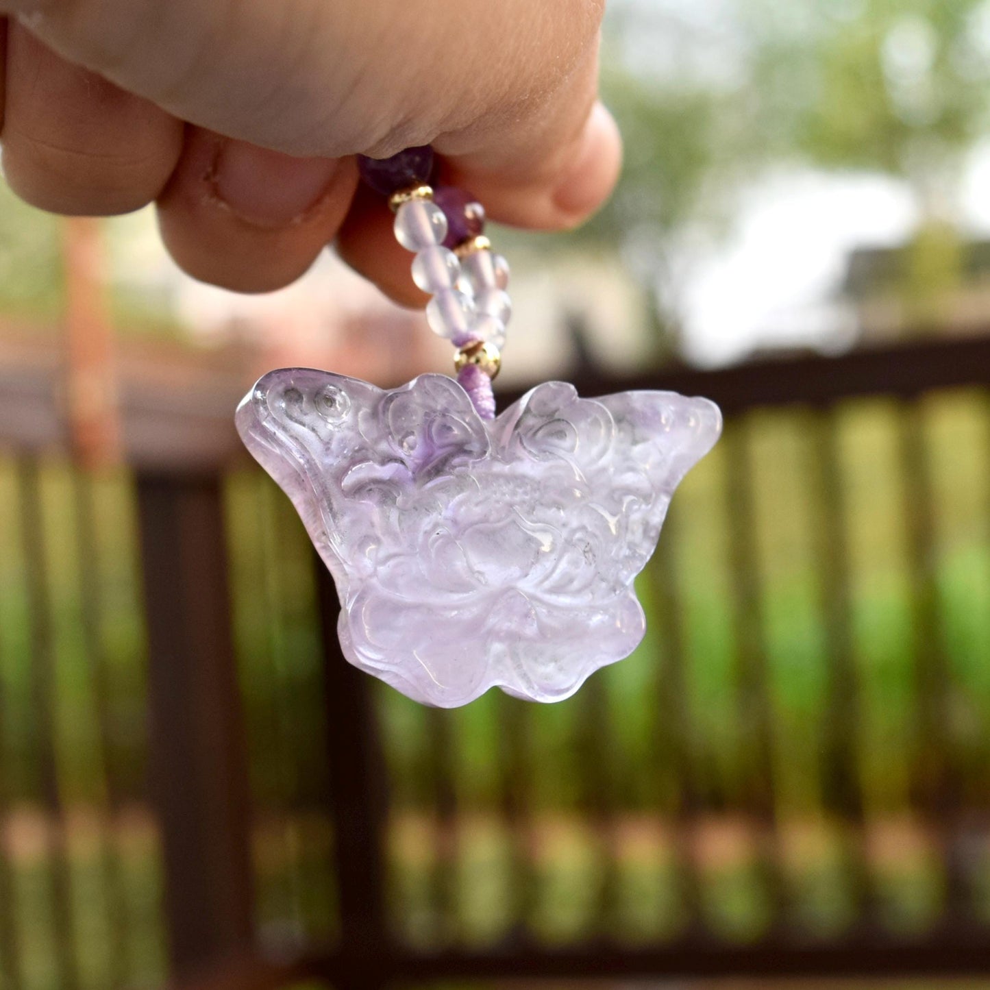 Amethyst Butterfly Pendant Necklace - Clear Quartz Long Necklace