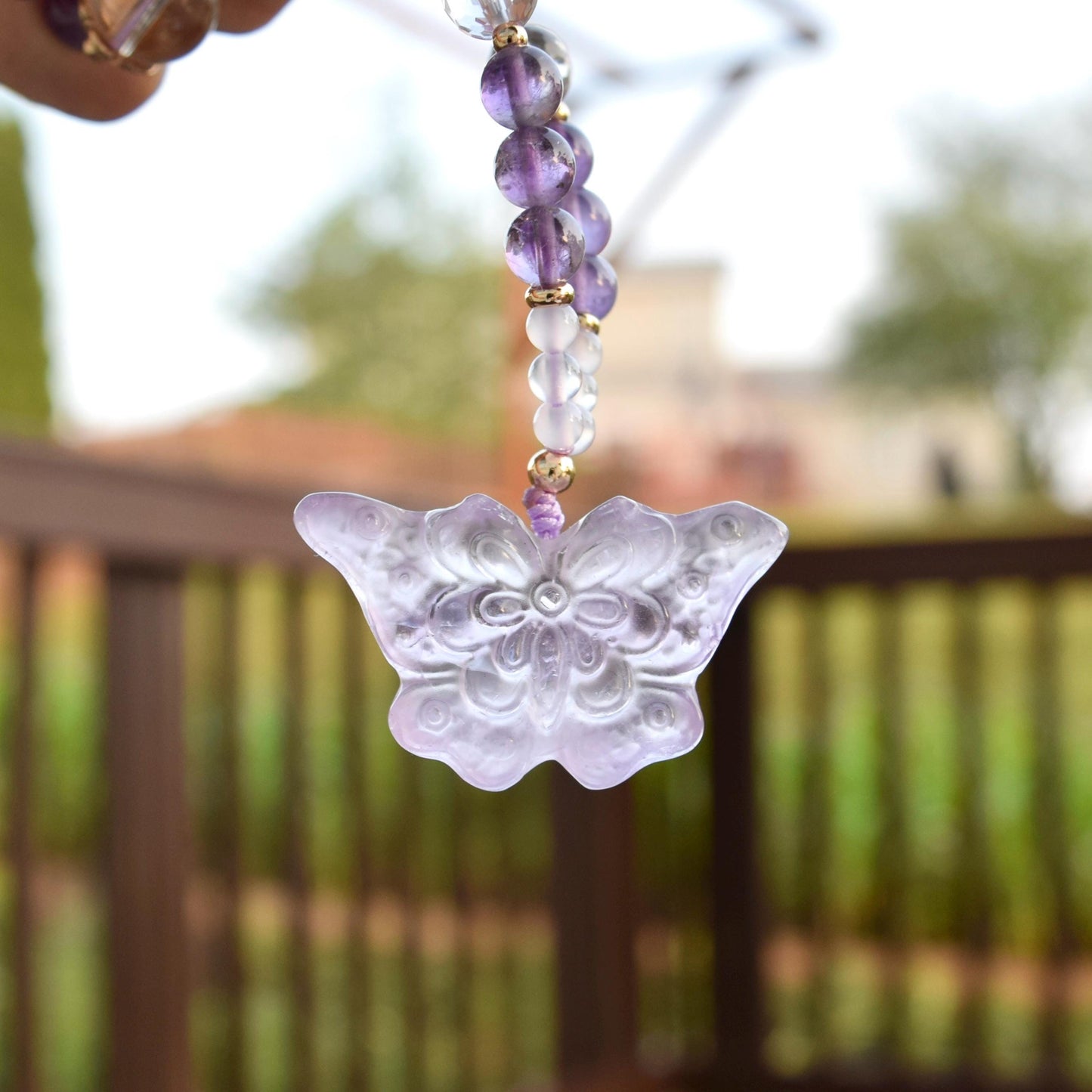Amethyst Butterfly Pendant Necklace - Clear Quartz Long Necklace