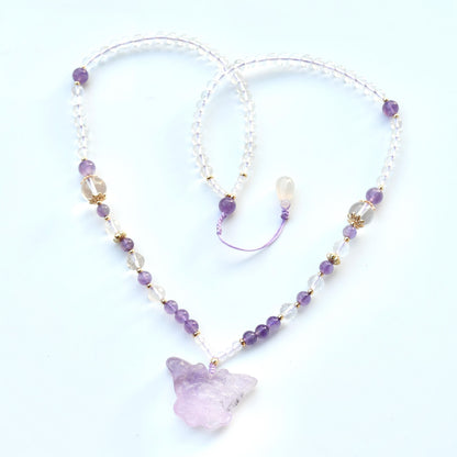 Amethyst Butterfly Pendant Necklace - Clear Quartz Long Necklace