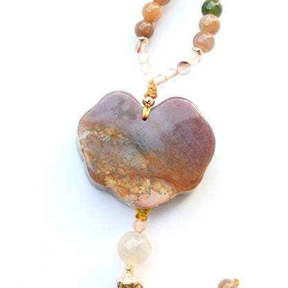 Ocean Agate Lock Pendant Necklace: Beaded Agate Chain