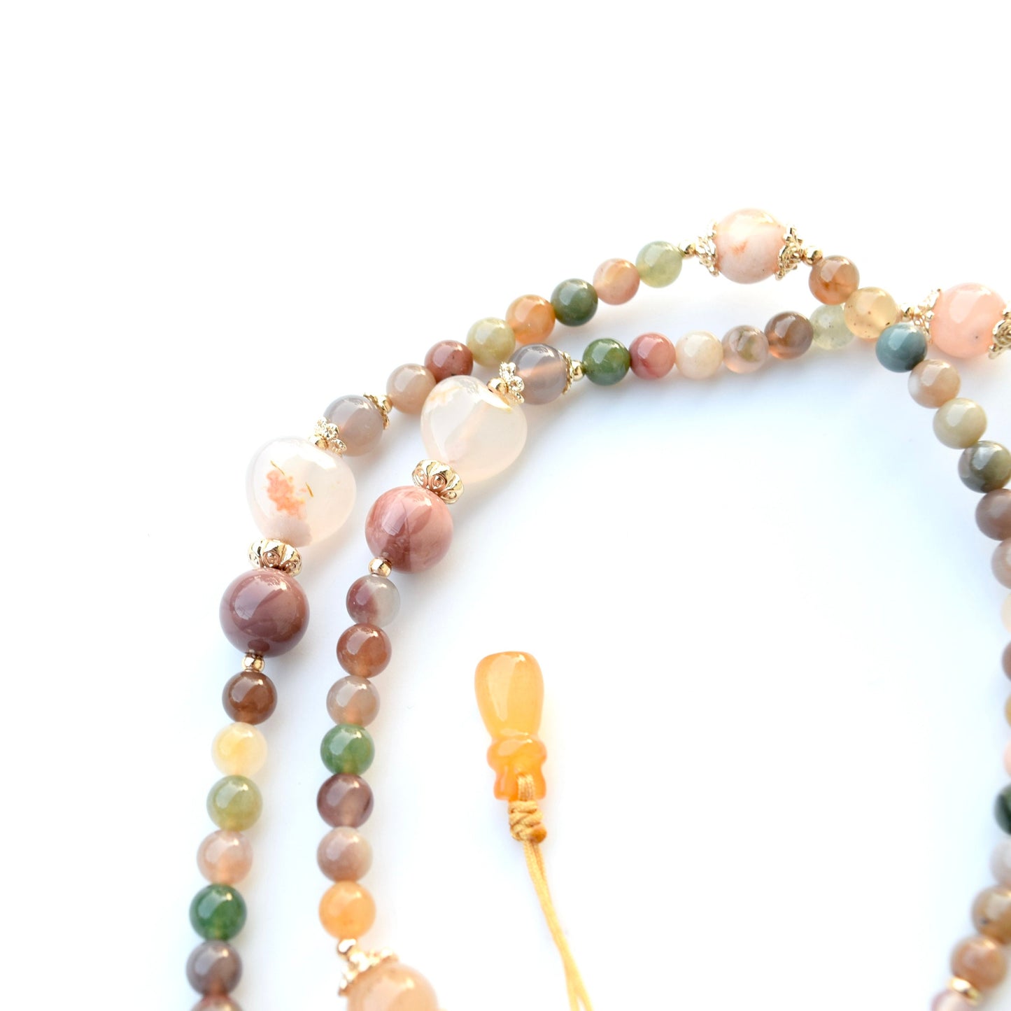 Ocean Agate Lock Pendant Necklace: Beaded Agate Chain