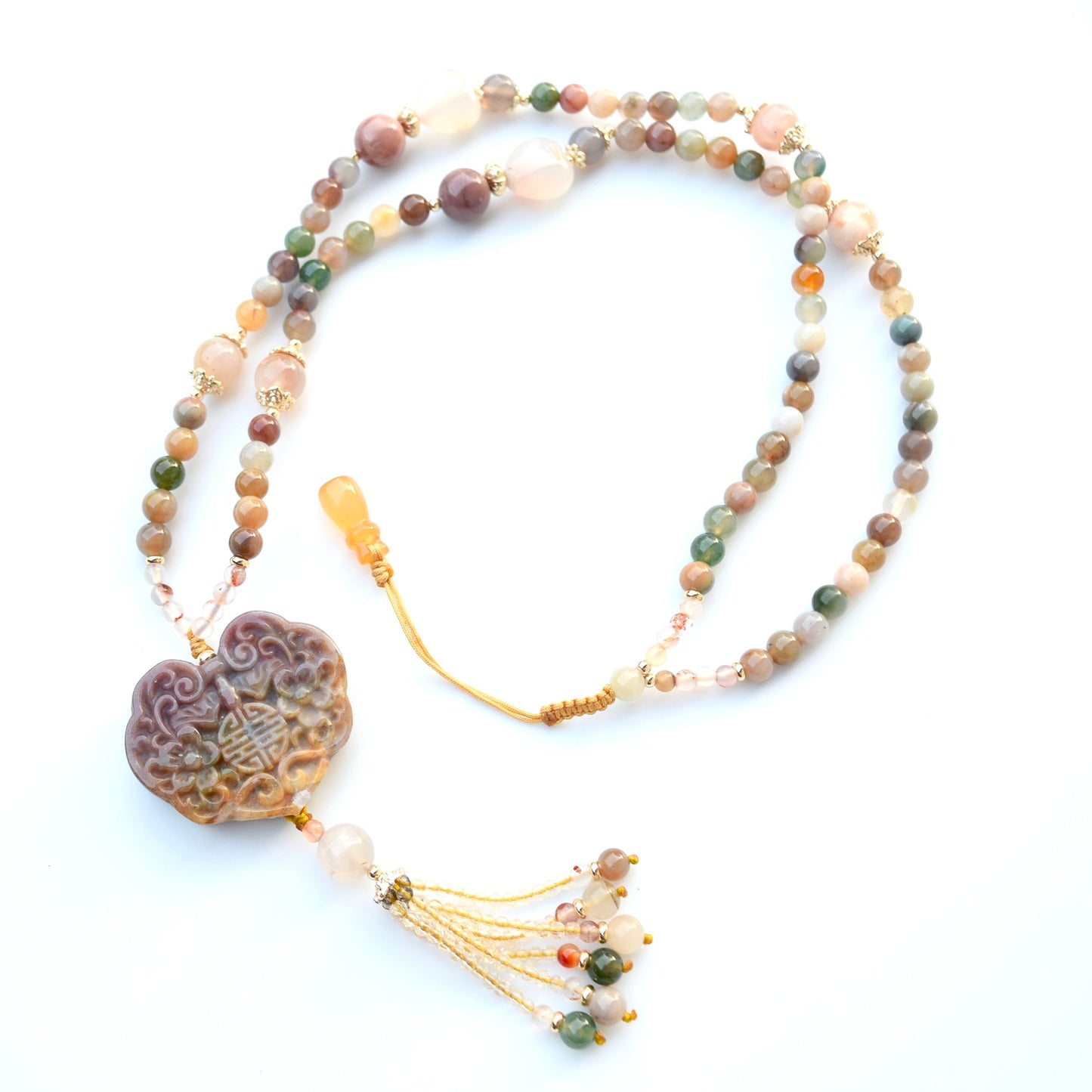 Ocean Agate Lock Pendant Necklace: Beaded Agate Chain