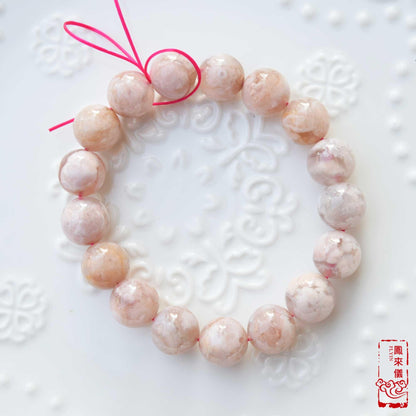 12mm Sakura Agate Beaded Bracelet: Icy Pink Agate