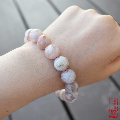12mm Sakura Agate Beaded Bracelet: Icy Pink Agate
