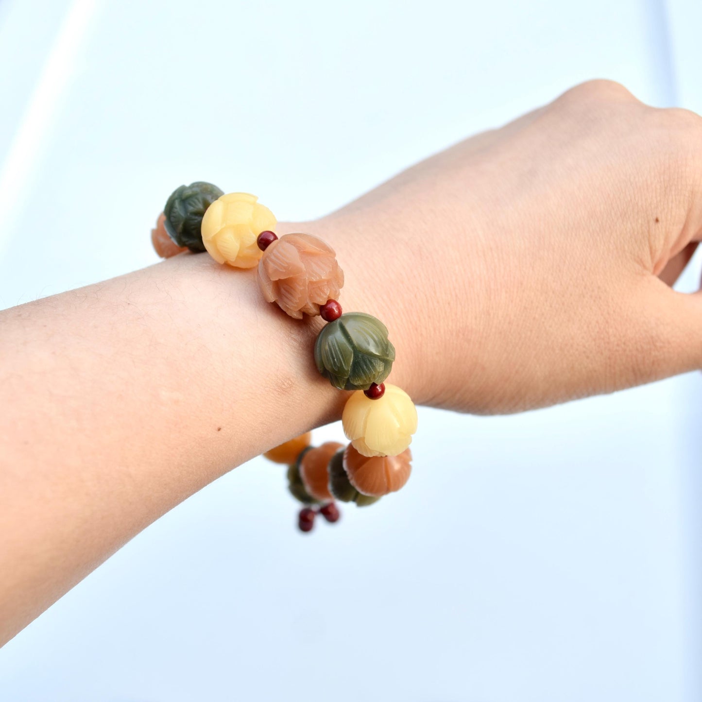 14 mm Bodhi 菩提根 Colorful Lotus Bead Bracelet - Chinese Healing Bracelet