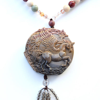 Jasper Unicorn Pendant Necklace - Colorful Agate Necklace