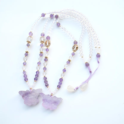 Amethyst Butterfly Pendant Necklace - Clear Quartz Long Necklace