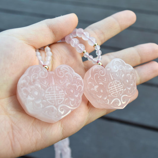 Rose Quartz Flora Lock Pendant Necklace - Natural Crystal Necklace