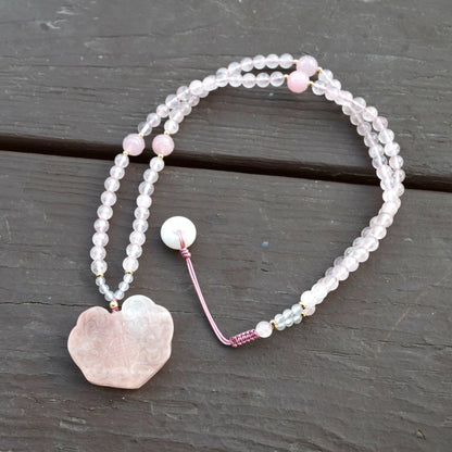 Rose Quartz Flora Lock Pendant Necklace - Natural Crystal Necklace