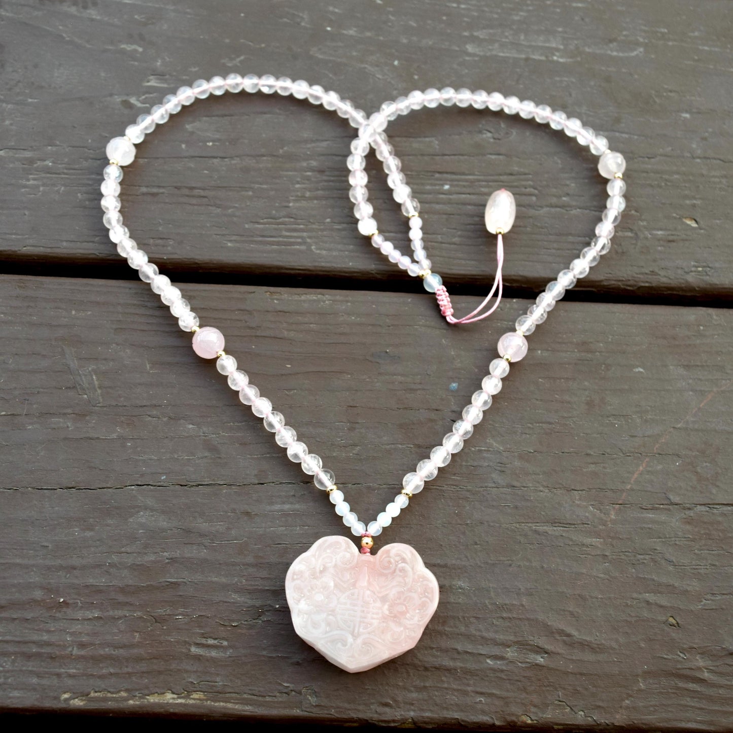 Rose Quartz Flora Lock Pendant Necklace - Natural Crystal Necklace