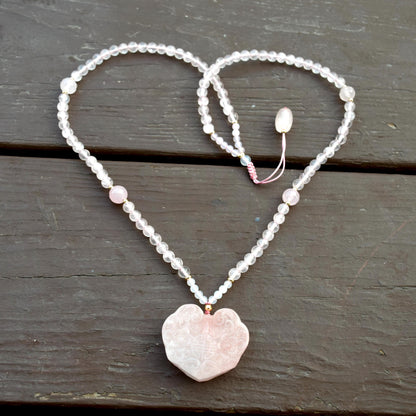 Rose Quartz Flora Lock Pendant Necklace - Natural Crystal Necklace
