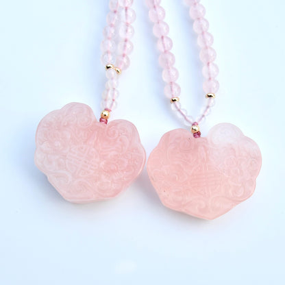 Rose Quartz Flora Lock Pendant Necklace - Natural Crystal Necklace