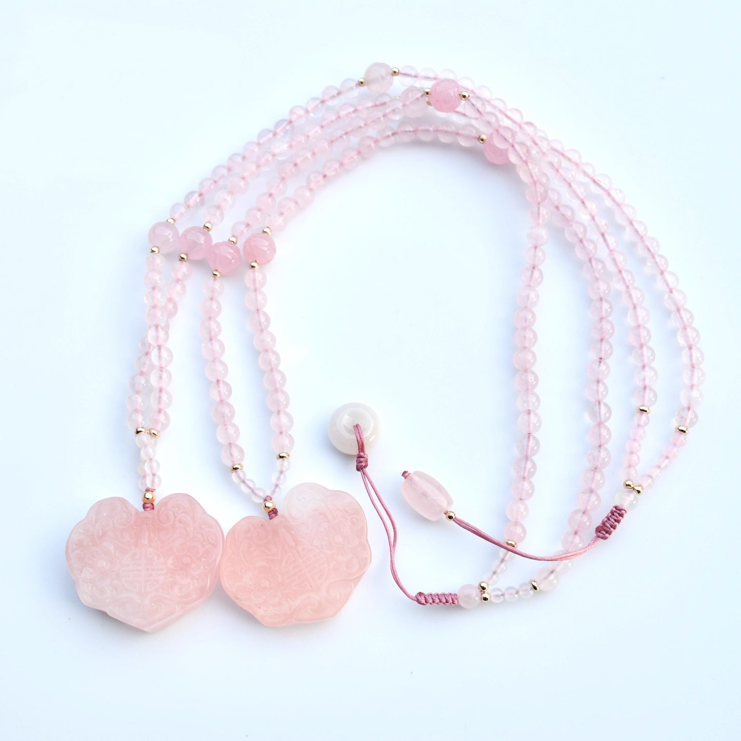 Rose Quartz Flora Lock Pendant Necklace - Natural Crystal Necklace
