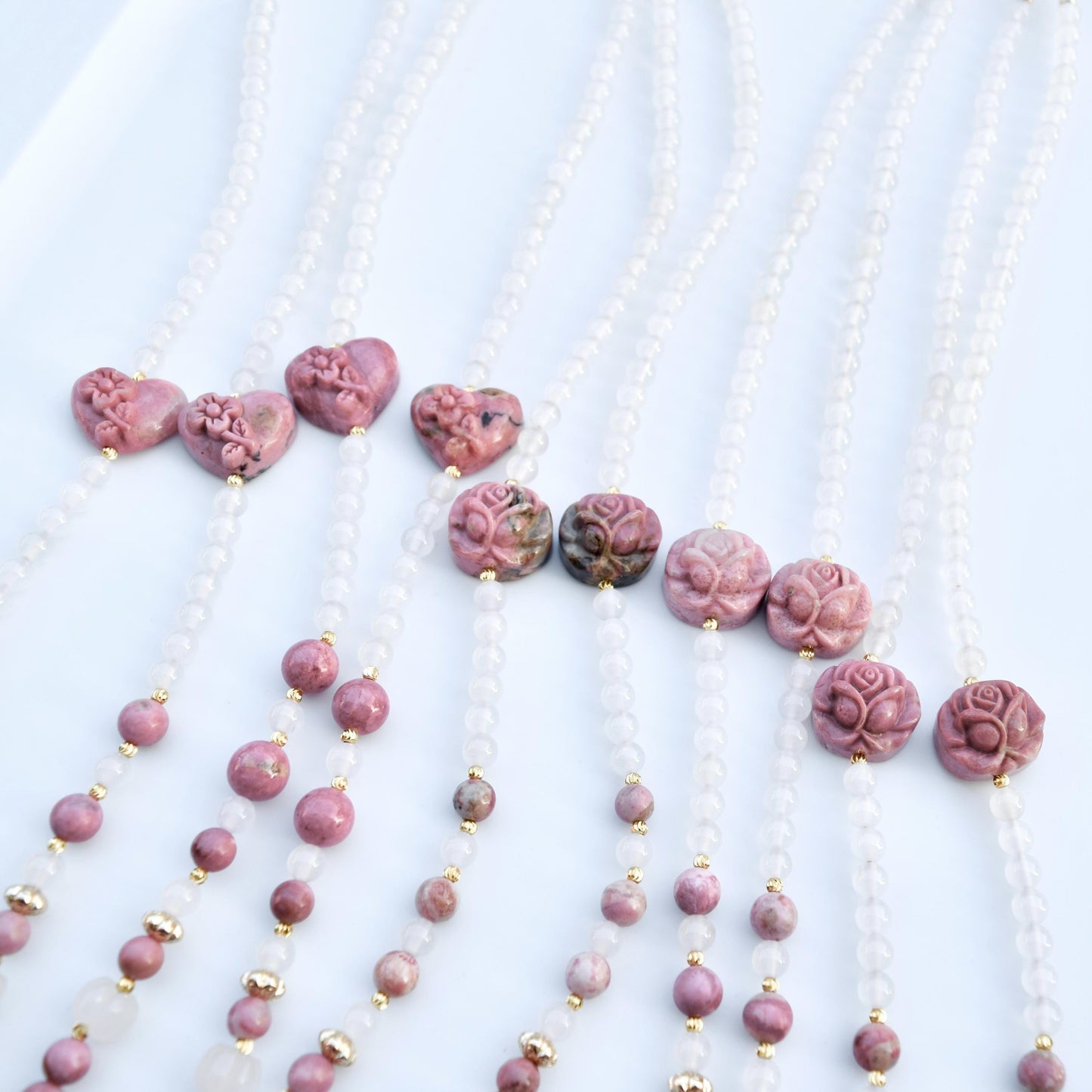 Pink Rhodonite Flower Comb Pendant Necklace