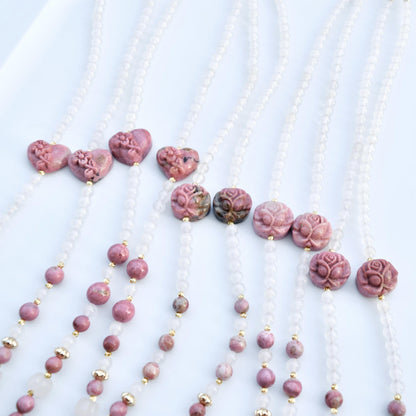 Pink Rhodonite Flower Comb Pendant Necklace