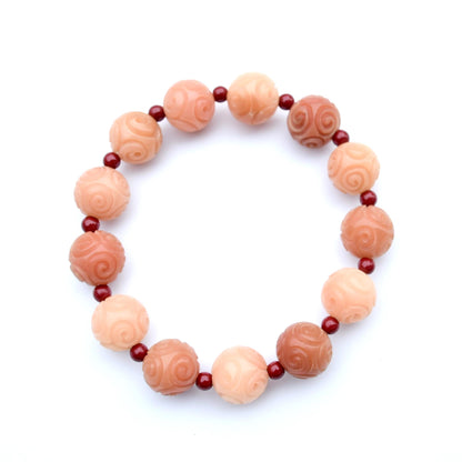12 mm Bodhi 菩提根 Orange Carved Beaded Bracelet - Chinese Healing Bracelet