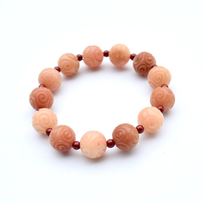 12 mm Bodhi 菩提根 Orange Carved Beaded Bracelet - Chinese Healing Bracelet