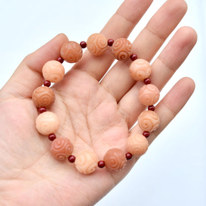12 mm Bodhi 菩提根 Orange Carved Beaded Bracelet - Chinese Healing Bracelet