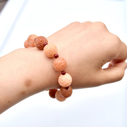 12 mm Bodhi 菩提根 Orange Carved Beaded Bracelet - Chinese Healing Bracelet