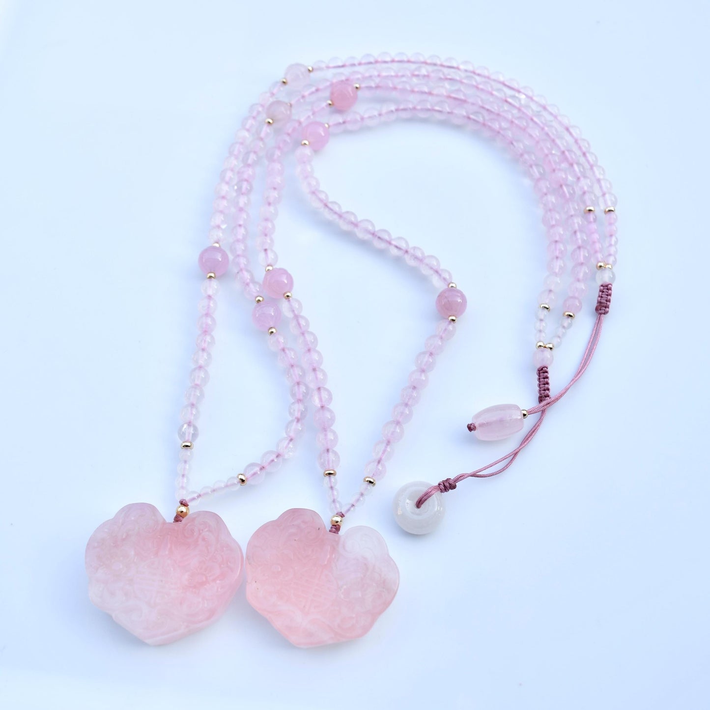 Rose Quartz Flora Lock Pendant Necklace - Natural Crystal Necklace