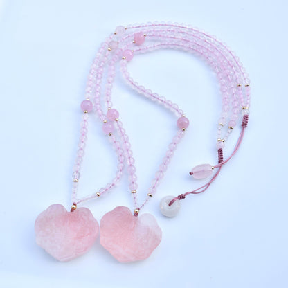 Rose Quartz Flora Lock Pendant Necklace - Natural Crystal Necklace