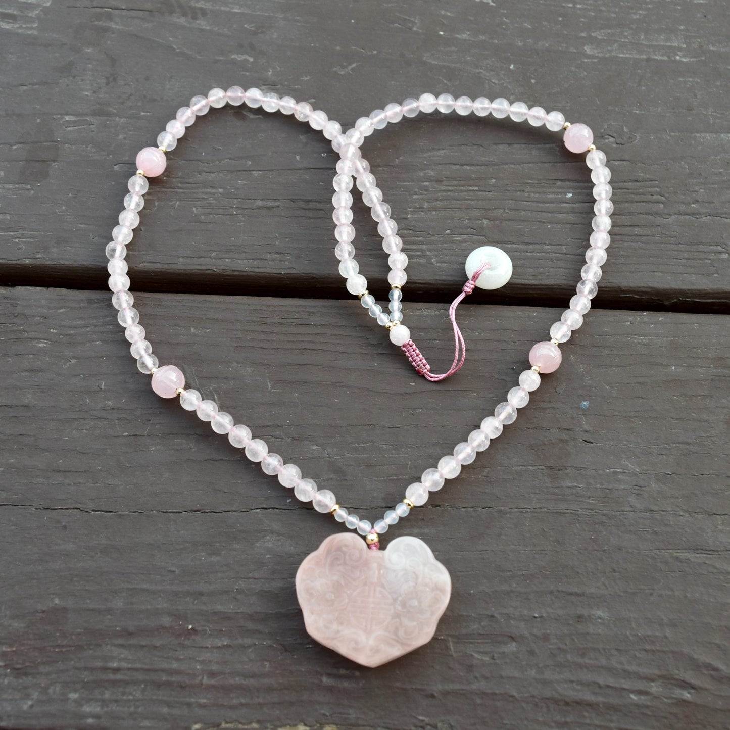 Rose Quartz Flora Lock Pendant Necklace - Natural Crystal Necklace