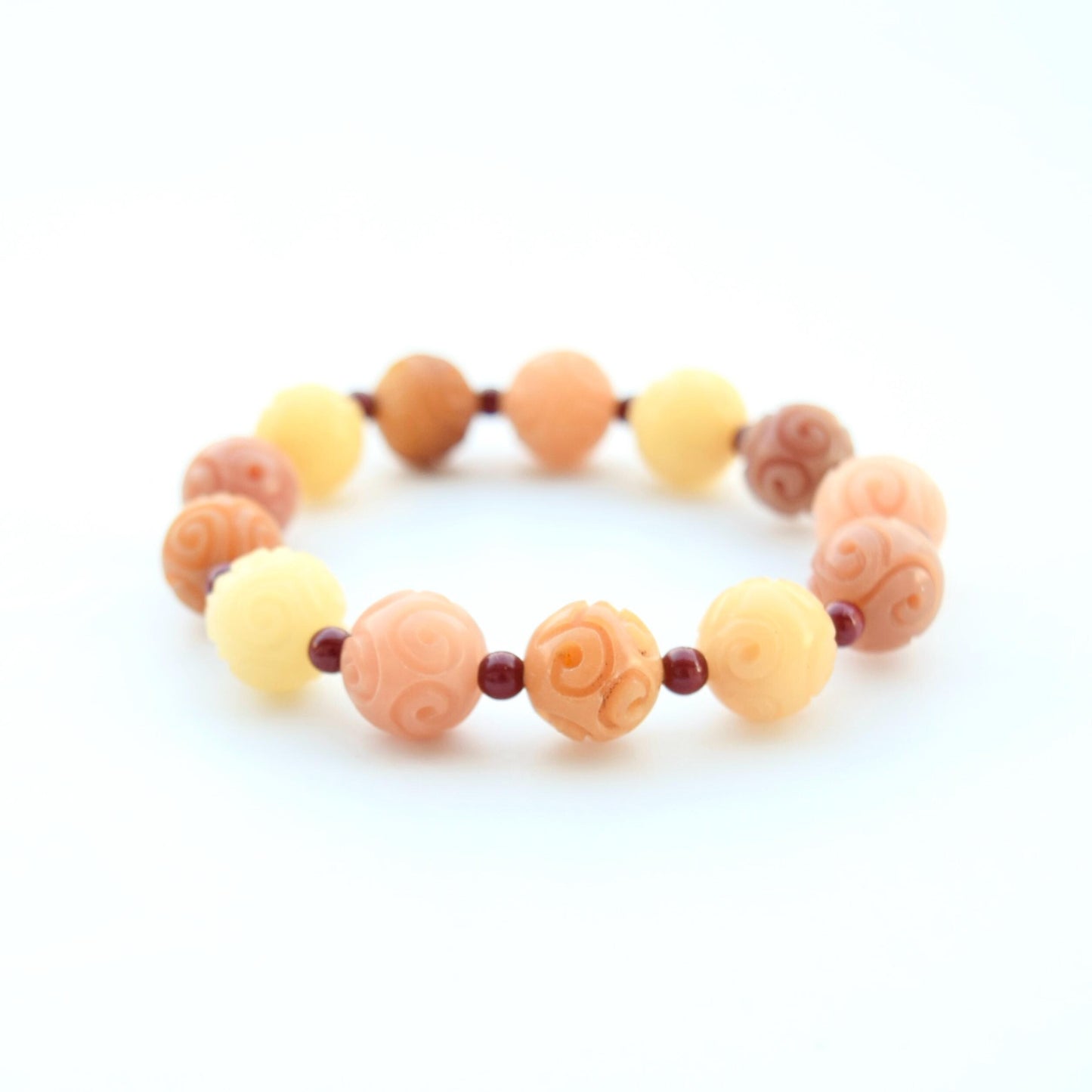 12 mm Bodhi 菩提根 Orange Carved Beaded Bracelet - Chinese Healing Bracelet