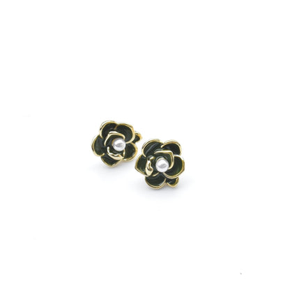 Green Camellia Flora Stud Earrings - Enamel Earrings