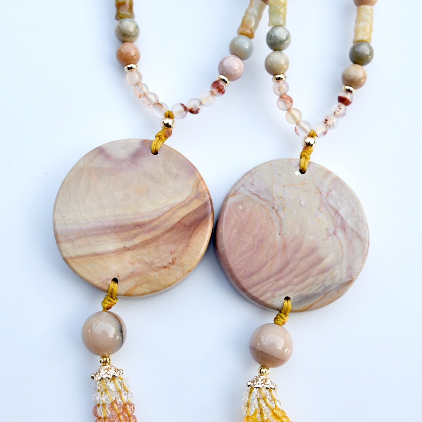 Beige Jasper Phoenix Pendant Tassel Necklace - Colorful Agate Necklace