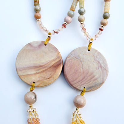 Beige Jasper Phoenix Pendant Tassel Necklace - Colorful Agate Necklace