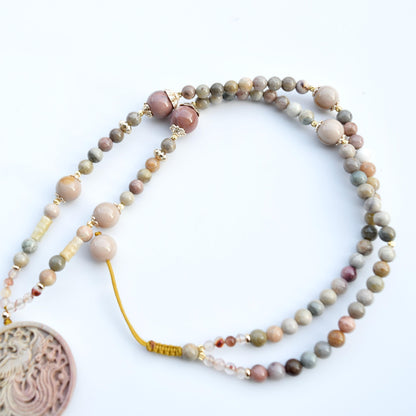 Beige Jasper Phoenix Pendant Tassel Necklace - Colorful Agate Necklace