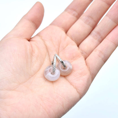 Donut Circle Stud Earrings - Natural Sakura Agate Charm 櫻花瑪瑙