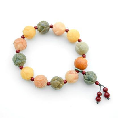 14 mm Bodhi 菩提根 Colorful Lotus Bead Bracelet - Chinese Healing Bracelet