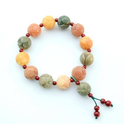 14 mm Bodhi 菩提根 Colorful Lotus Bead Bracelet - Chinese Healing Bracelet