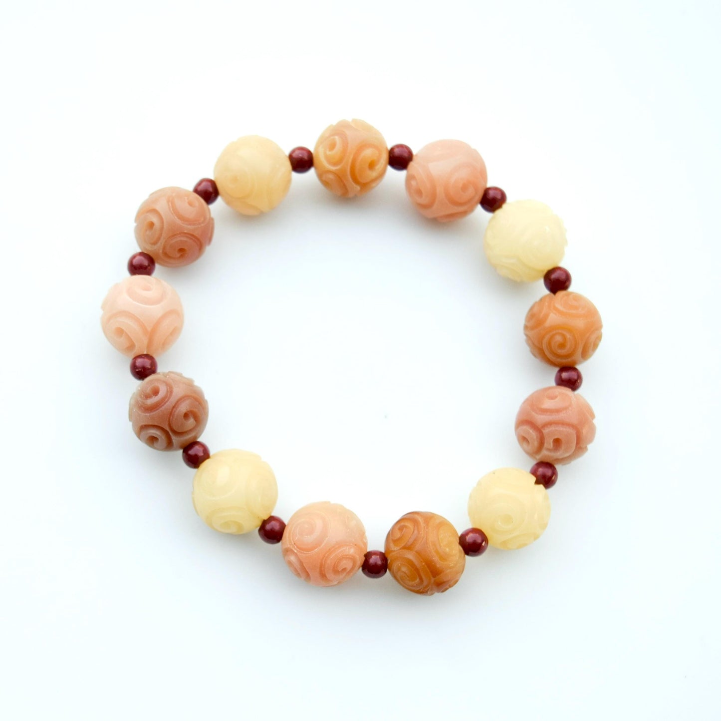 12 mm Bodhi 菩提根 Orange Carved Beaded Bracelet - Chinese Healing Bracelet