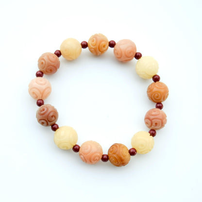 12 mm Bodhi 菩提根 Orange Carved Beaded Bracelet - Chinese Healing Bracelet