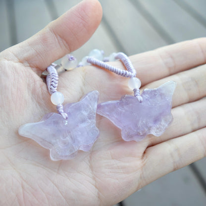 Purple Butterfly Pendant Rope Necklace - Amethyst Crystal Pendant