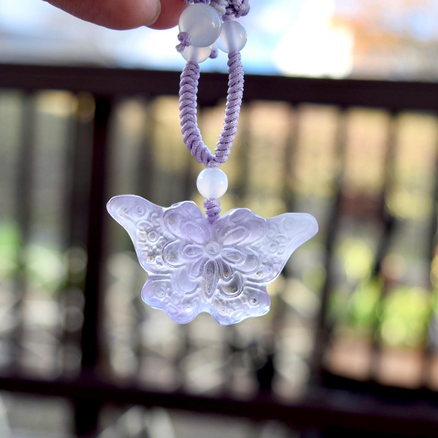 Purple Butterfly Pendant Rope Necklace - Amethyst Crystal Pendant