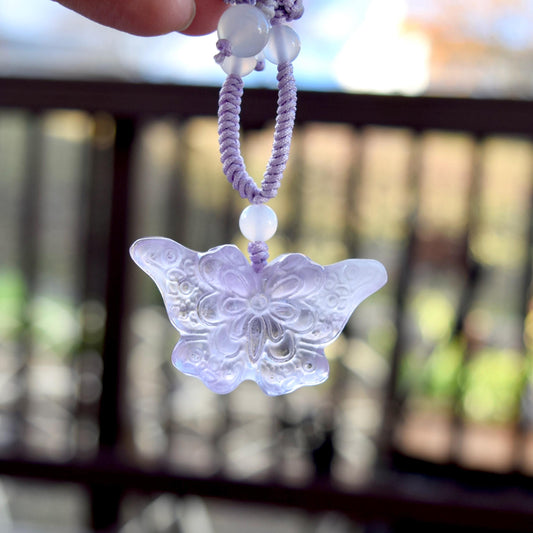 Purple Butterfly Pendant Rope Necklace - Amethyst Crystal Pendant
