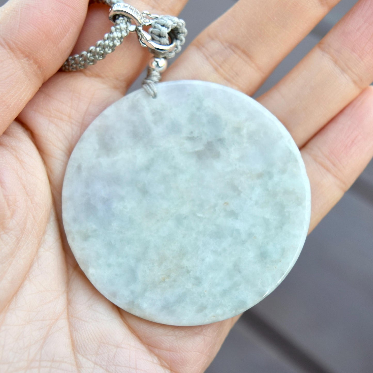 Jadeite Mountain Water Pendant Rope Necklace - Green White 天然翡翠山水牌