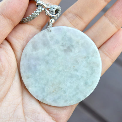 Jadeite Mountain Water Pendant Rope Necklace - Green White 天然翡翠山水牌