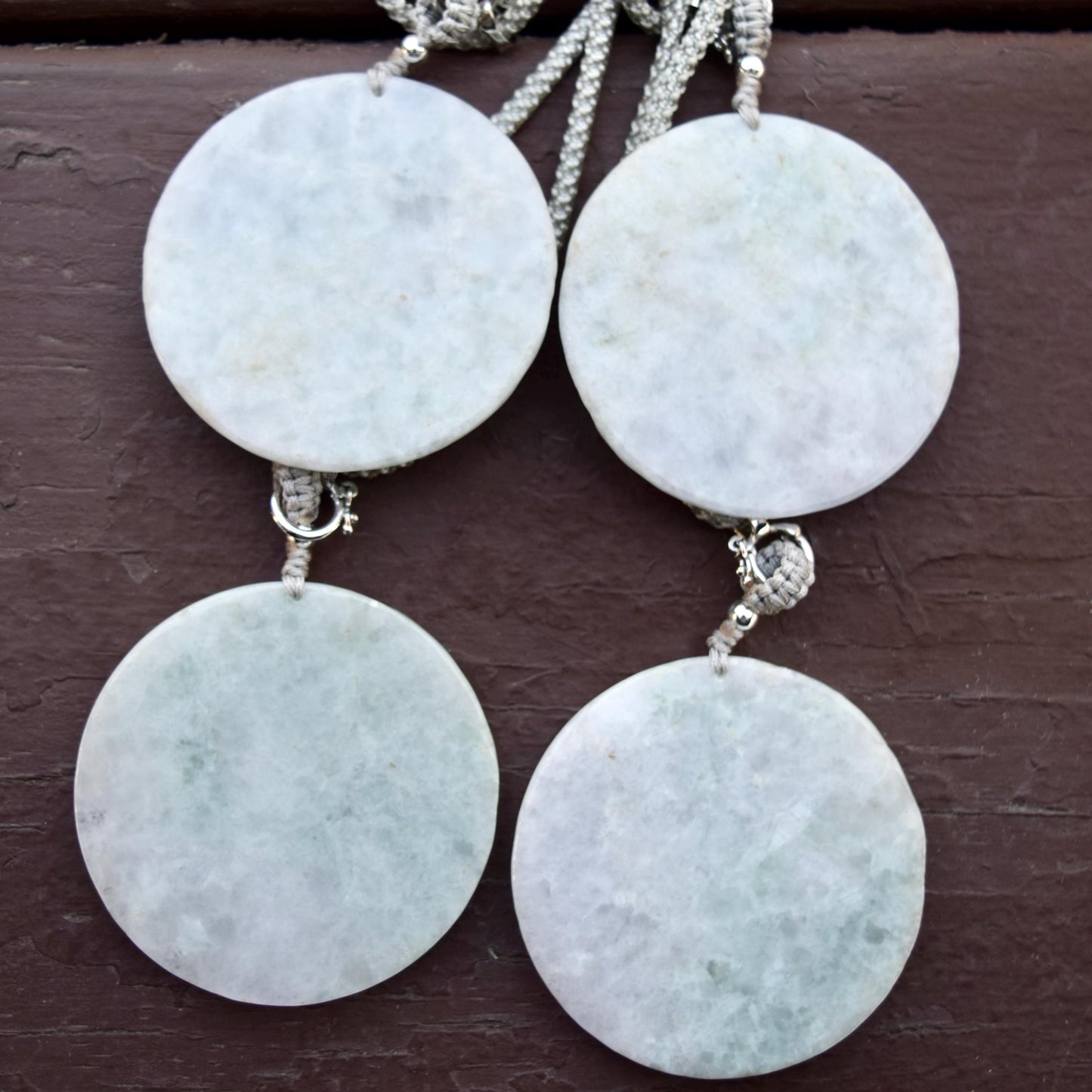 Jadeite Mountain Water Pendant Rope Necklace - Green White 天然翡翠山水牌