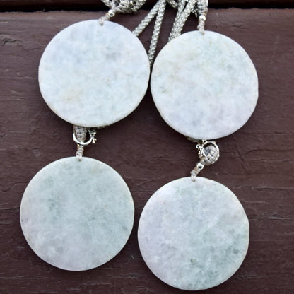 Jadeite Mountain Water Pendant Rope Necklace - Green White 天然翡翠山水牌