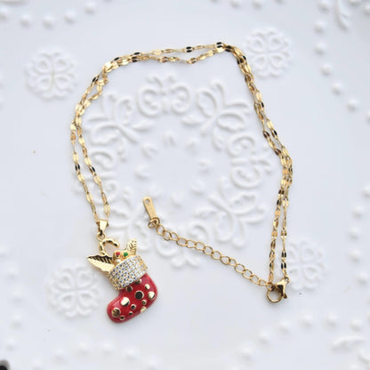 Christmas Collection Pendant - Stainless Steel Necklace -Snowman Tree Hat Boot Bell