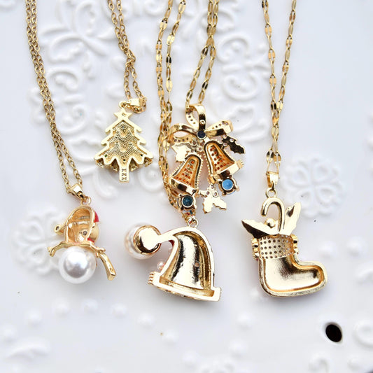 Christmas Collection Pendant - Stainless Steel Necklace -Snowman Tree Hat Boot Bell
