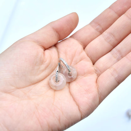 Donut Circle Stud Earrings - Natural Sakura Agate Charm 櫻花瑪瑙