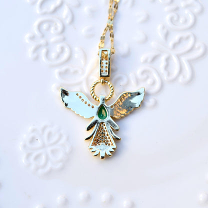 Diamond Angel Pendant Necklace - Cubic Zirconia Stainless Steel Necklace