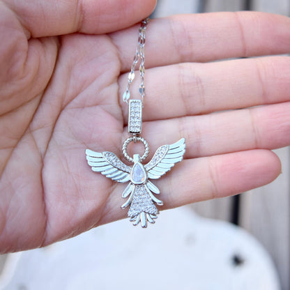 Diamond Angel Pendant Necklace - Cubic Zirconia Stainless Steel Necklace